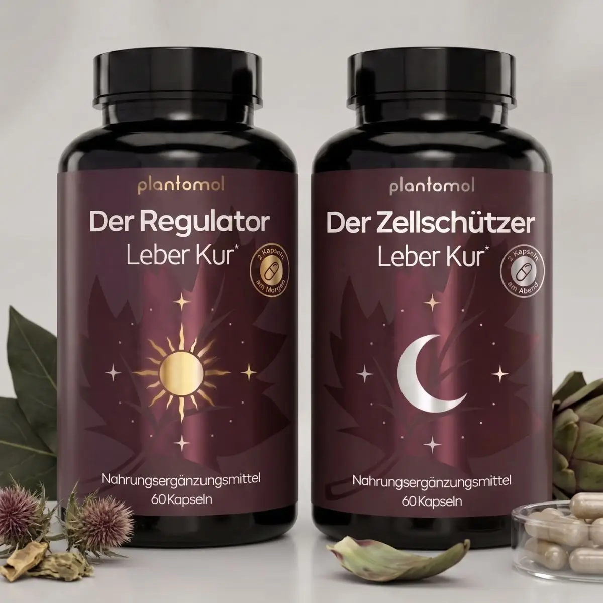 Plantomol Leberkur Regulator and Zellschützer bottles